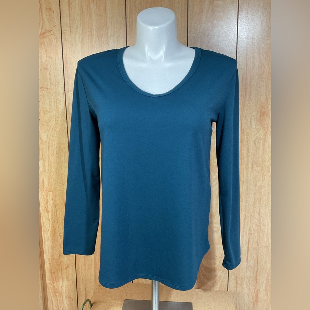 SO Women's Long Sleeve Scoop Neck Top - Teal Blue SZ - L